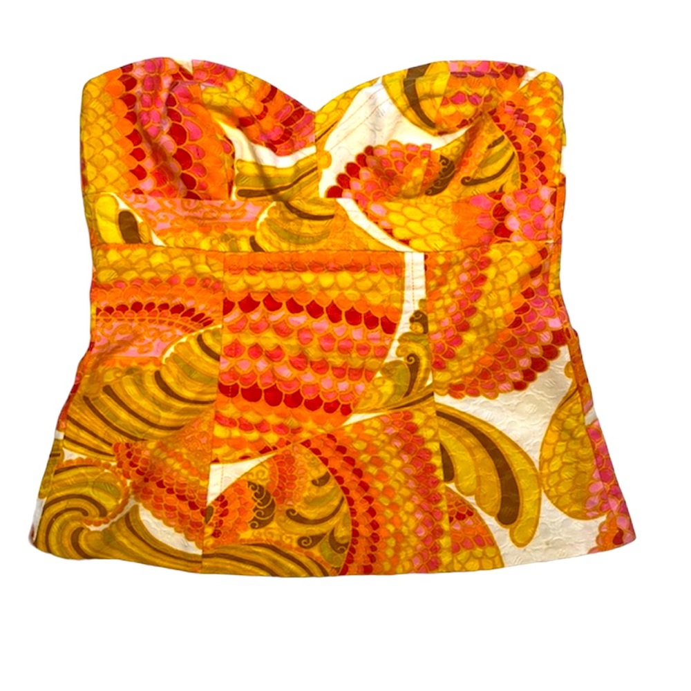 Trina Turk Strapless Top Blouse pink orange print